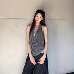 红人馆吊带背心女2025新款夏外穿美背chic韩系灰色假两件无袖上衣