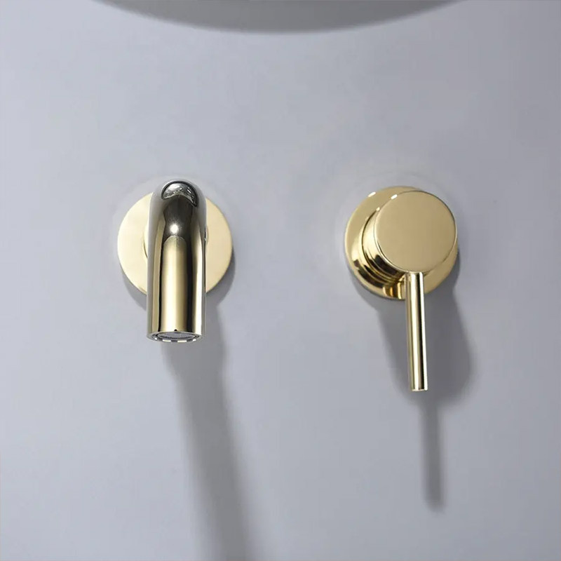 All-Copper Concealed Wall-Mounted Basin Faucet, Gold Pre-Embedded Wall-Mounted Hot and Cold Water Embedded Washbasin Faucet All-Copper Concealed Wall-Mounted Basin Faucet, Gold Pre-Embedded Wall-Mounted Hot and Cold Water Embedded Washbasin Faucet