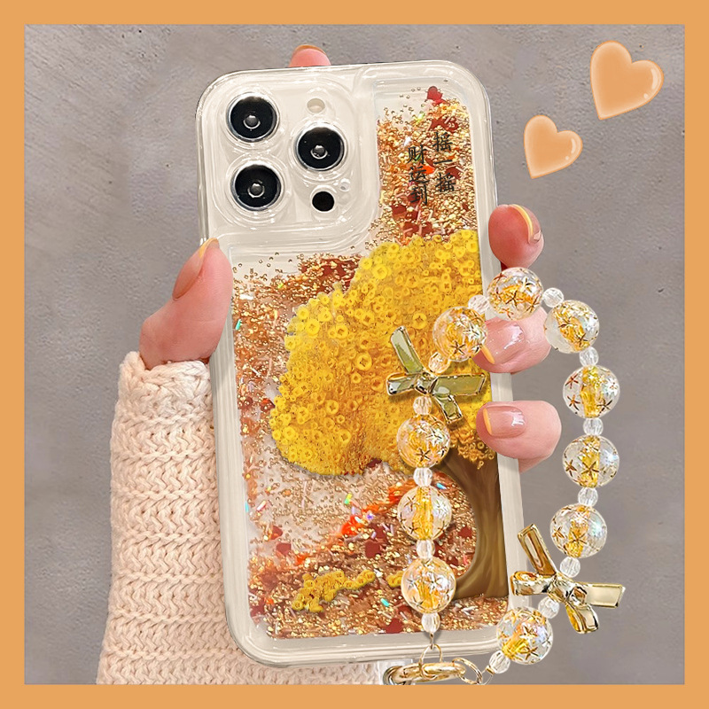 摇钱树适用苹果17 promax流沙手机壳iphone16/15plus发财14保护套