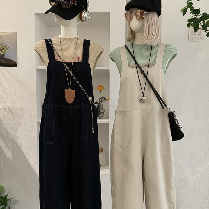 Omalai Casual Simple Loose Overalls for Women Spring Lazy Age-Reducing Solid Color Wide-Leg Jumpsuit Trendy 6489