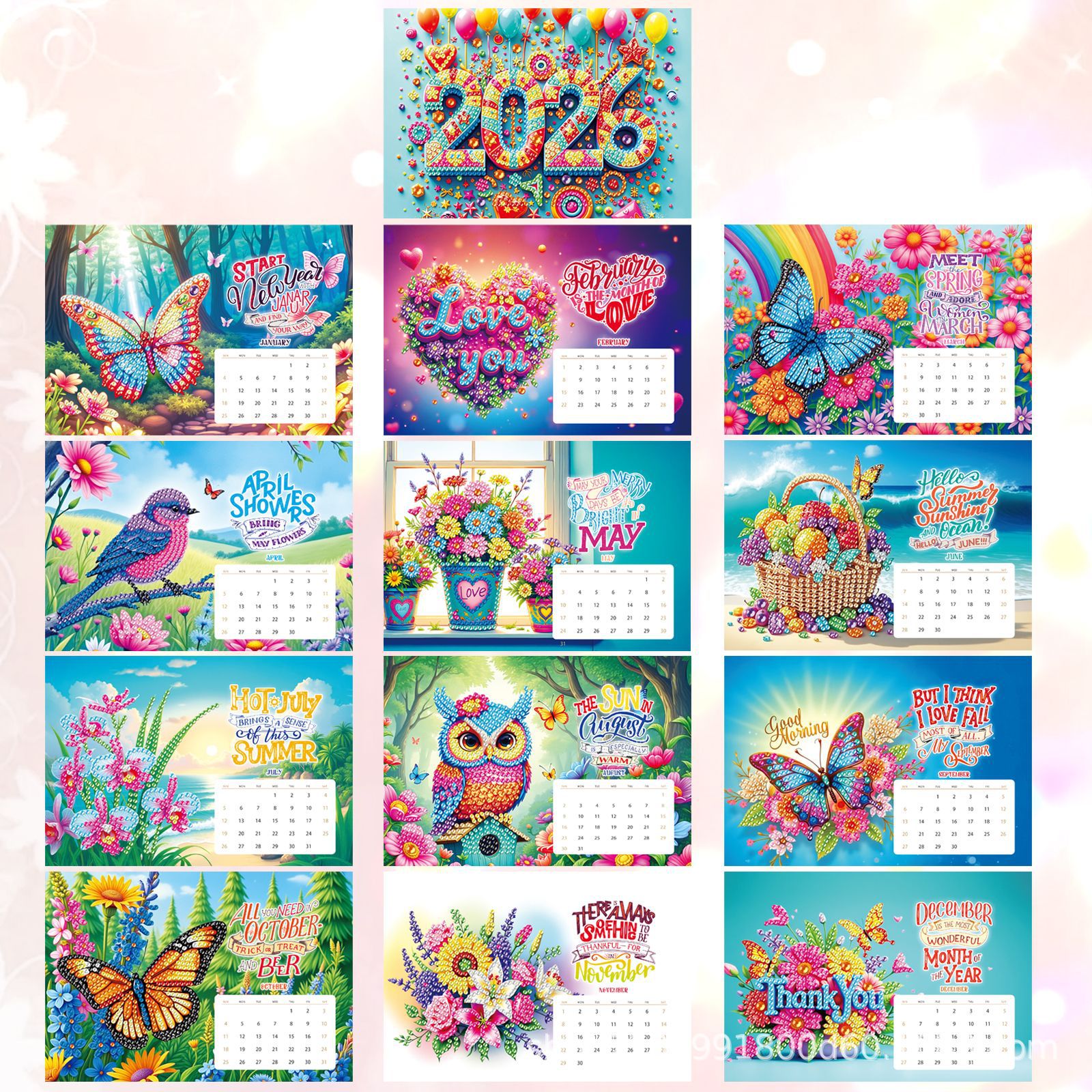 Transfronterizos para 2026 pinturas de mampostería DIY hechas a mano alrededor del conjunto de pegatinas de diamantes de mesa calendario de fábrica en stock
