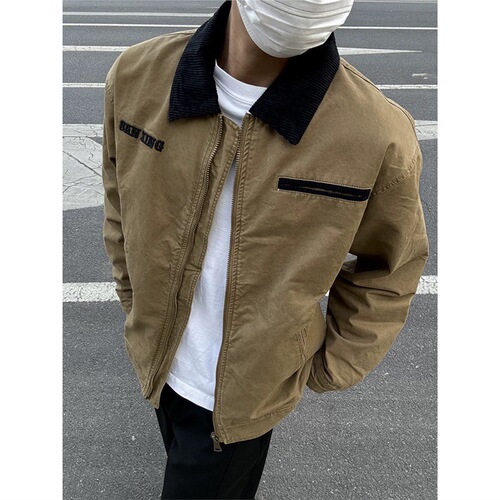 Puffer Collar Jacket Early Autumn Outerwear Men 2025 New Arrival Loose Casual Washed Letter Embroidery Trendy Unisex Top