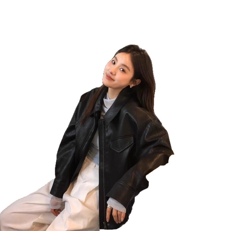2025韩系皮衣秋新款高街潮显瘦百搭高级韩版复古翻领机车女款夹克|undefined