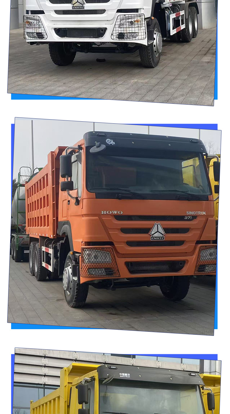 Sinotruk Howo 8 ✕ 4 Dump Trucks for Construction Site Earthwork, Soil, and Stone Transport, Front-Loading and Rear-Unloading Dump Trucks.