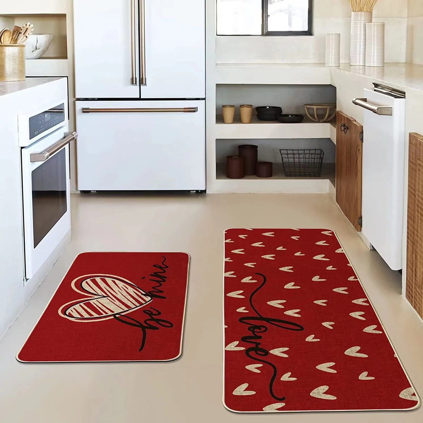 Valentine Red Heart Kitchen Mat And Decorative Floor Doormat_voghion.com