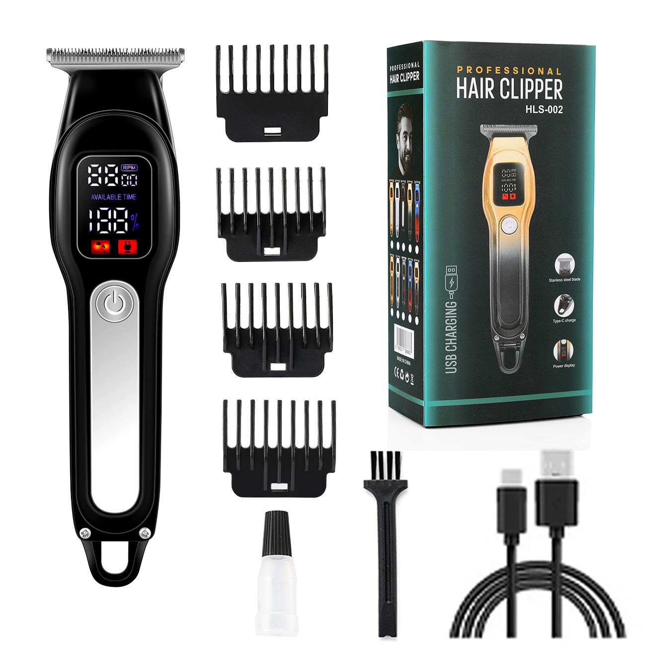 Nuevos productos transfronterizos de visualización digital cortador de pelo casero especial auto-raspado, artefacto calvo, tijeras de empuje eléctricas, empujador