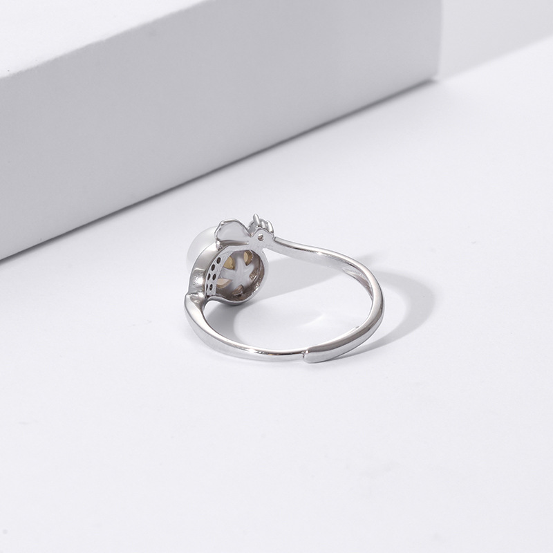 Estilo japonés y coreano nicho diseño hoja diamante ZIRCON pulsera s925 plata dulce perla anillo para las mujeres