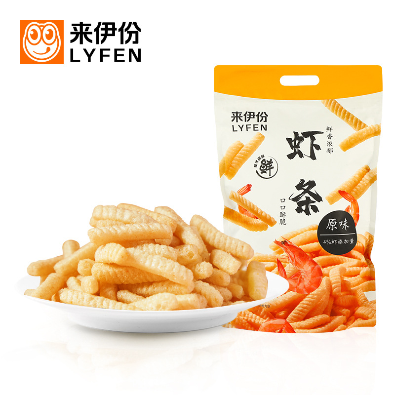 来伊份虾条原味188g箱规12包装膨化食品办公室休闲解馋零食小吃