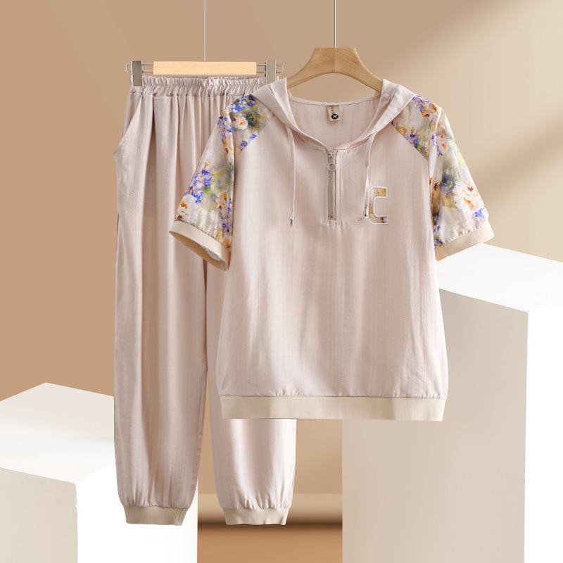 Mom's Summer Casual Sportswear Suit 2025 New Style Short-Sleeved Tops for Middle-Aged and Elderly Women Fashion Two-Piece Set