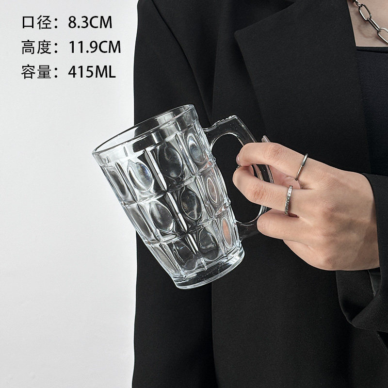 Taza de cerveza de aluminio, mango de vidrio resistente al calor, tamaño de taza de cerveza, capacidad redonda, transparente, taza de cerveza comercial, taza de agua