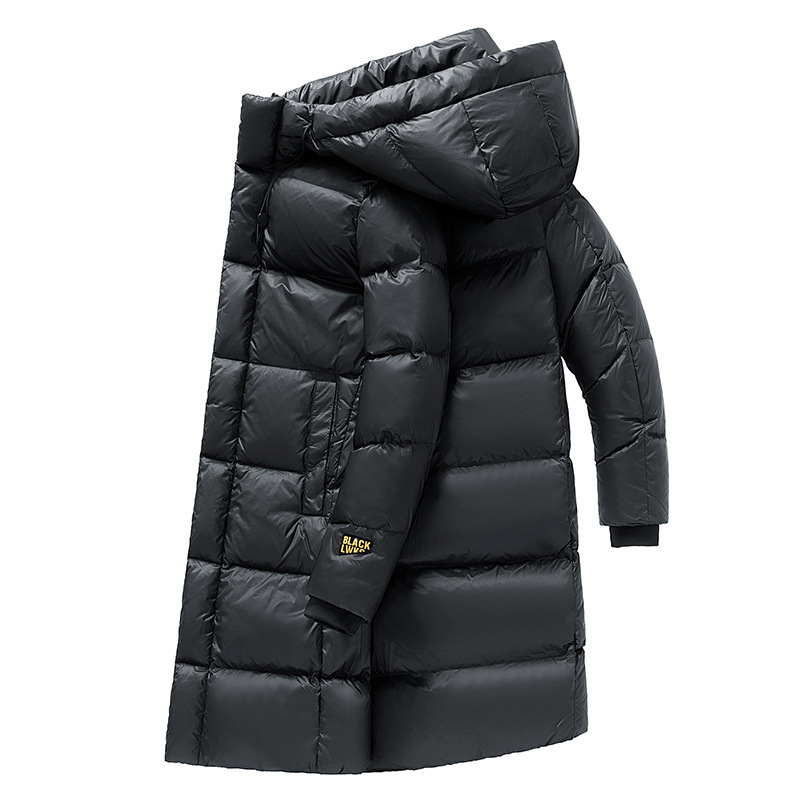 Black Gold down Jacket Men's Winter White Duck down Cold-Proof Warm Hooded Jacket Unisex Mid-Length down Jacket Men Black Gold down Jacket Men's Winter White Duck down Cold-Proof Warm Hooded Jacket Unisex Mid-Length down Jacket Men