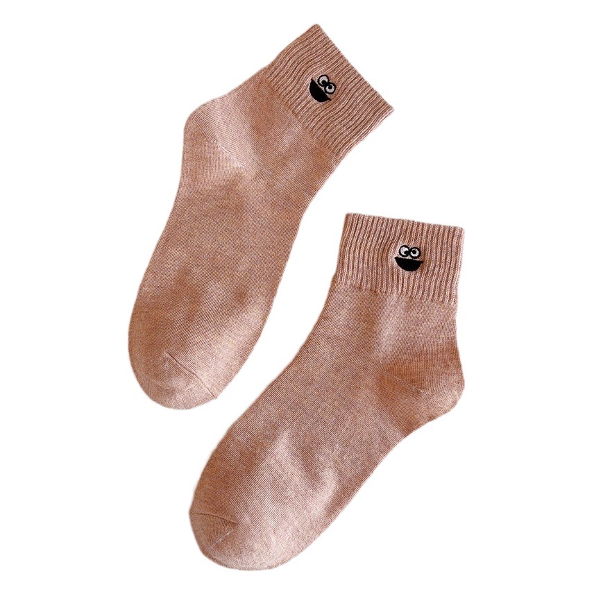 Calcetines de algodón de media pantorrilla para mujer, con diseño de la cara sonriente de Plaza Sésamo, estilo anime, delgados, absorbentes de sudor, venta al por mayor, para primavera y otoño.