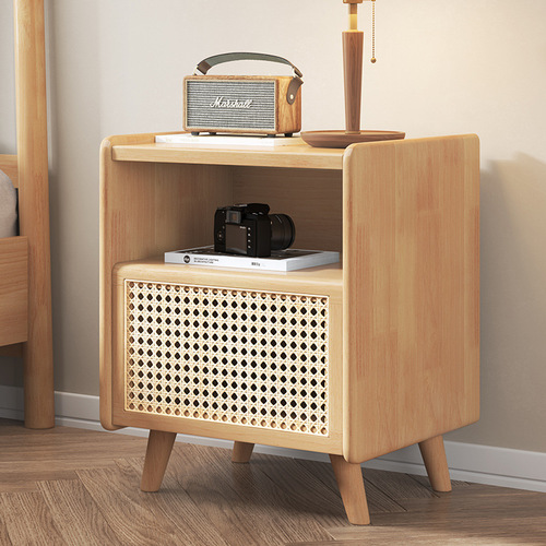 Japanese-style solid wood nightstand bedroom small apartment storage cabinet simple wicker bedside cabinet home use narrow cabinet small size