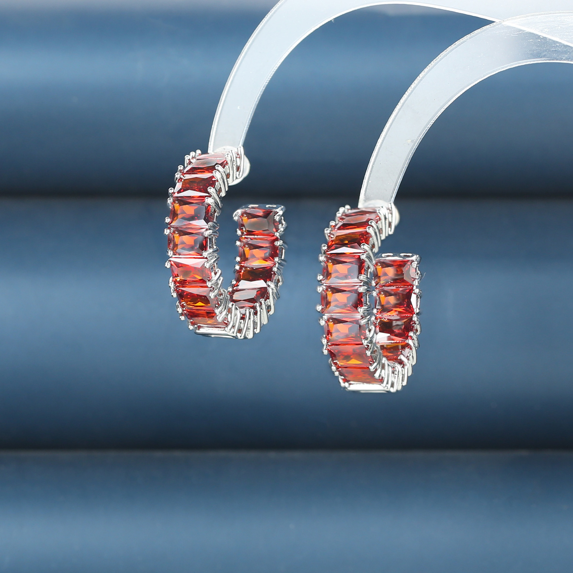 Red small design elegant earrings with zircon