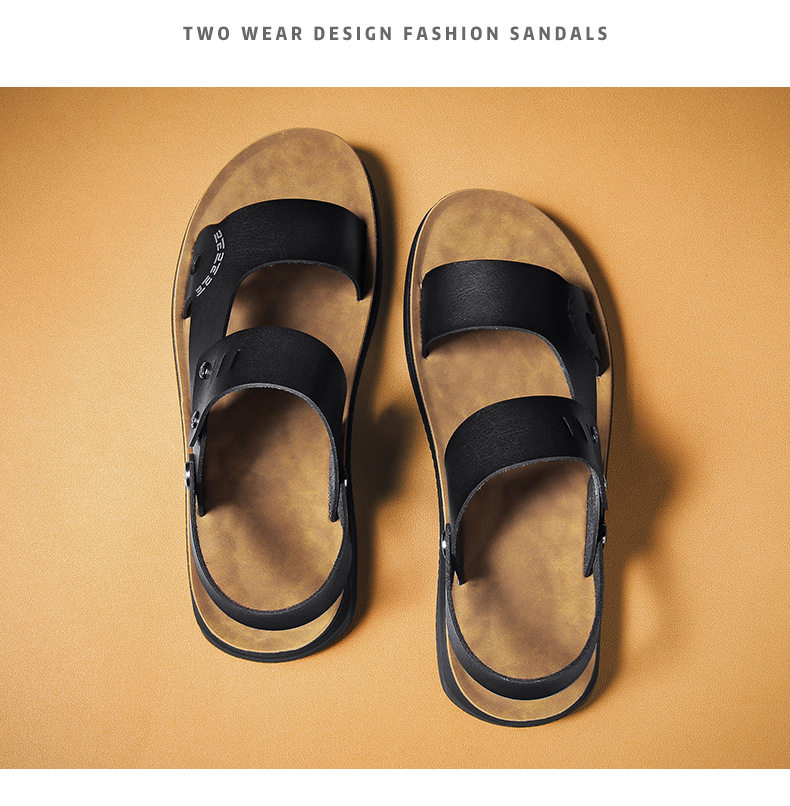 Dép sandal nam hở ngón quai ngang chất liệu da PU chống trơn trượt, size lớn đi ngoài trời và đi biển — Màu nâu, Màu đen chi tiết 17