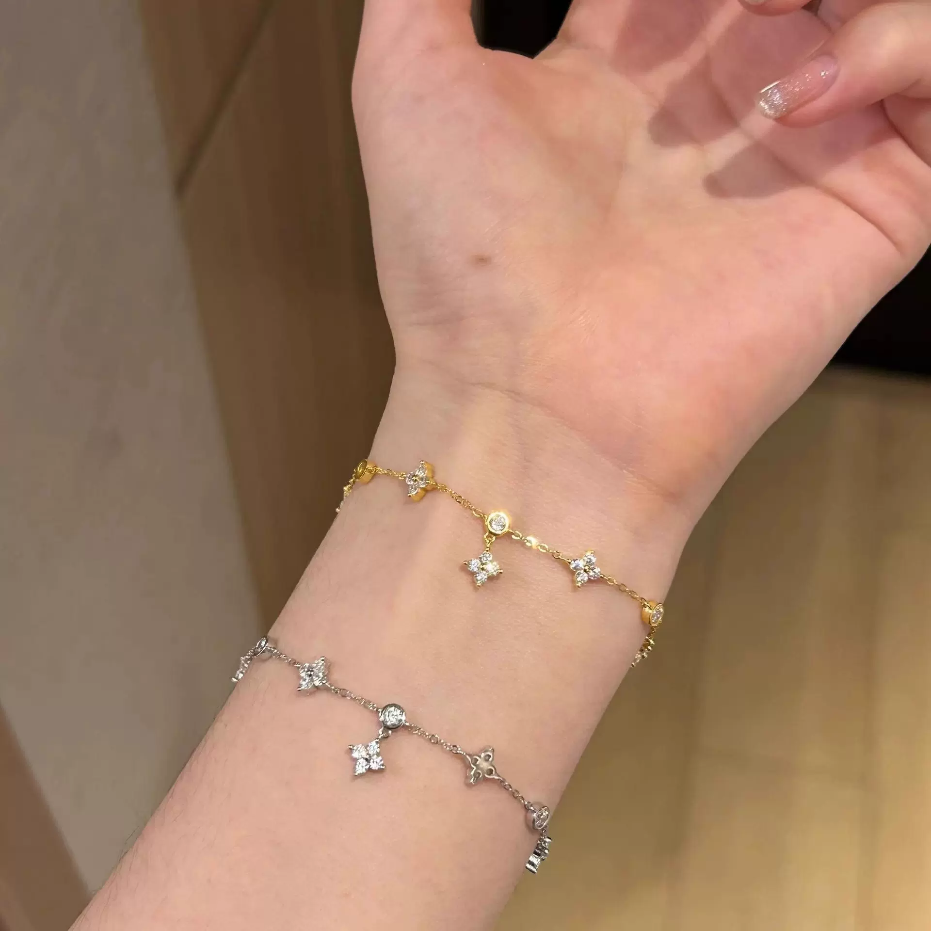 s925纯银锆石四叶草手链女法式高级感星星璀璨五花手链跨境手饰女
