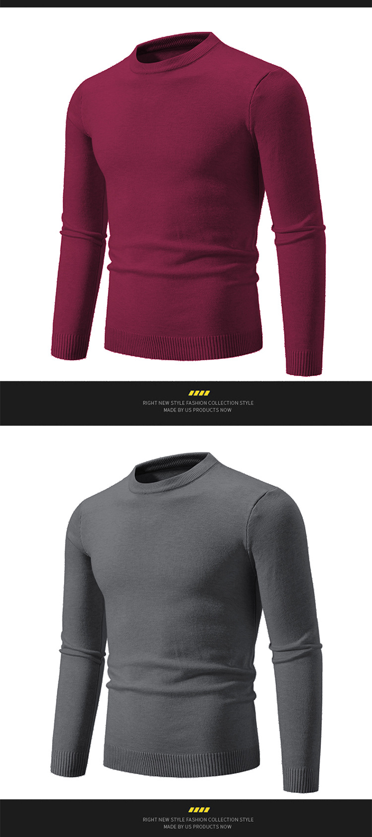 Classic Men's Crewneck Sweater Solid Colour Minimalist Knit Top_voghion.com