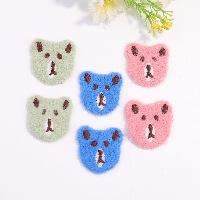 跨境专供衣服辅料贴布绣动物补丁毛毛熊头毛绒图案贴针织装饰布贴