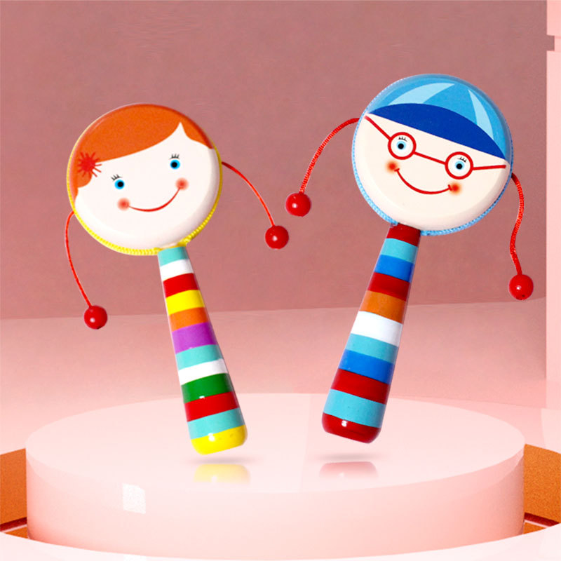 Bebé tambor de timbre recién nacido tambor de mano campana de un bebé de 1 año de edad acertijos de educación temprana para niños agarran juguetes de madera