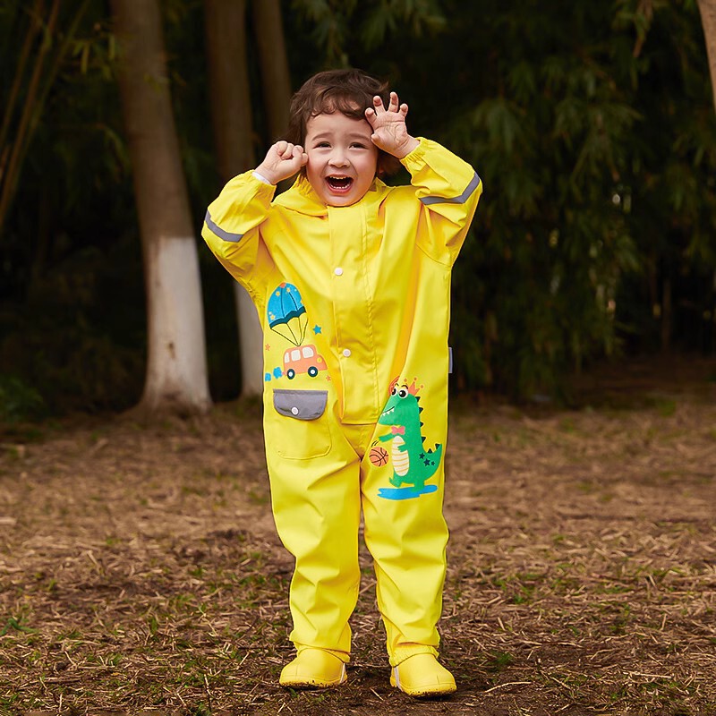 Children's raincoat Boys Boys Primary School kindergarten electric car style zipper rain boots integrated little dinosaur pants baby