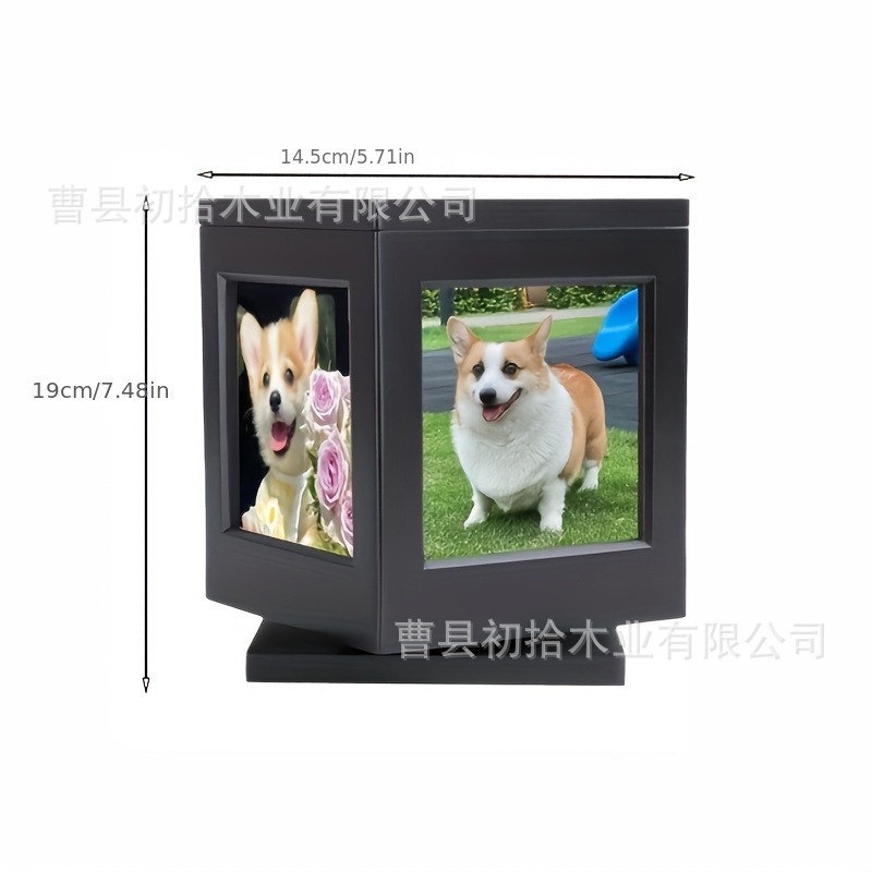 Urna de madera con marcos de fotos para mascotas, caja de ataúd de madera sólida, base giratoria, caja de recuerdo de madera para gatos image 4