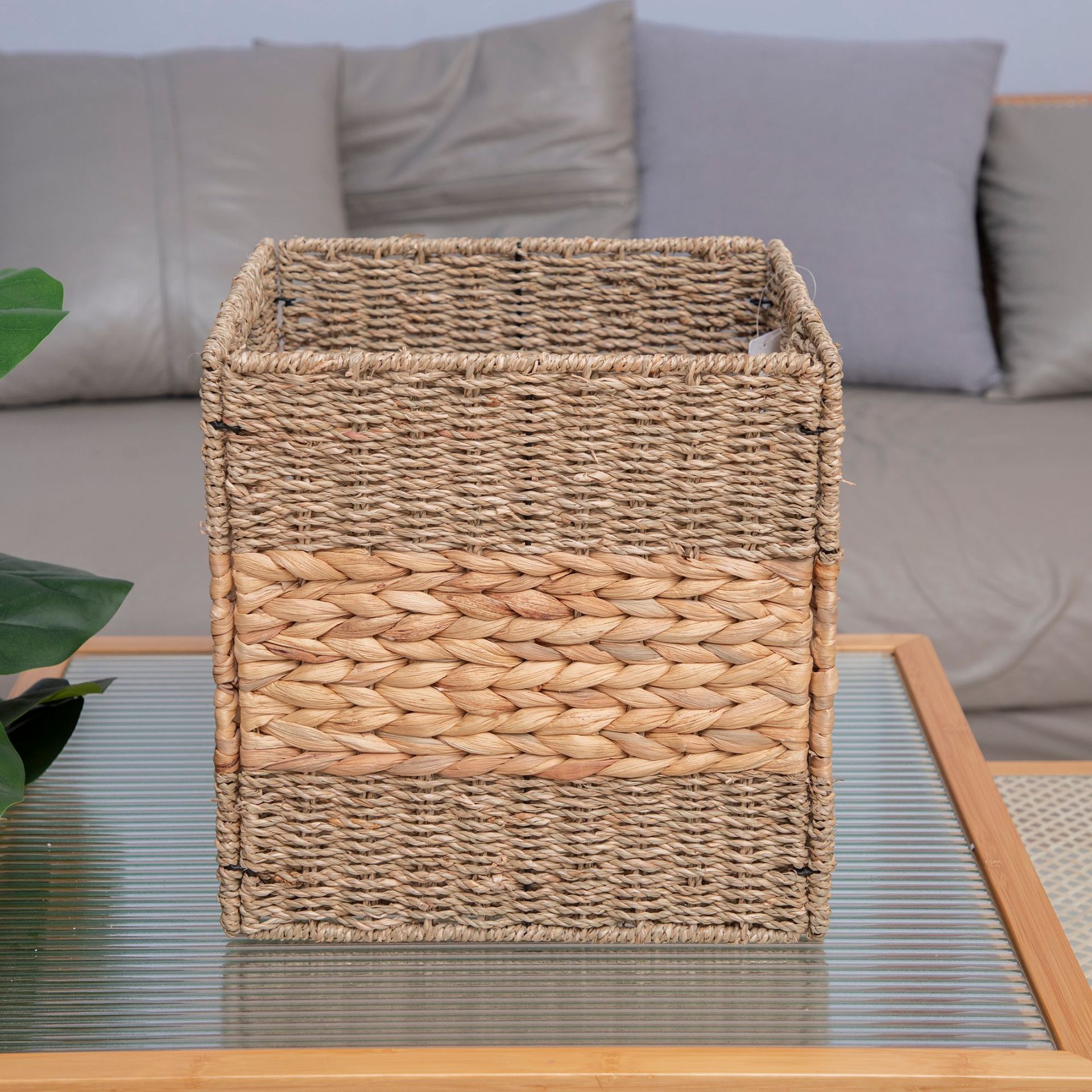 Cesta de ropa sucia tejida de paja de calabaza casera tejida a mano cesta de almacenamiento cesta de lavandería de baño cesta de almacenamiento de artículos diversos plegables