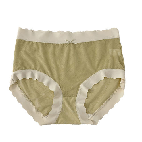 Japanese ultra-thin cream lace underwear for women, invisible medium waist, sexy antibacterial pure cotton gusset, girl's triangle pants