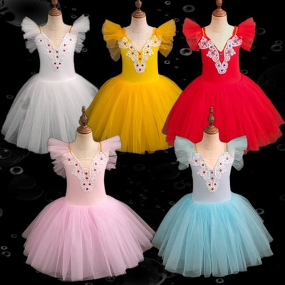 Children girls pink blue yellow white long ballet dance dress modern dance tutu skirt ballerina performance dress ballet performance costume