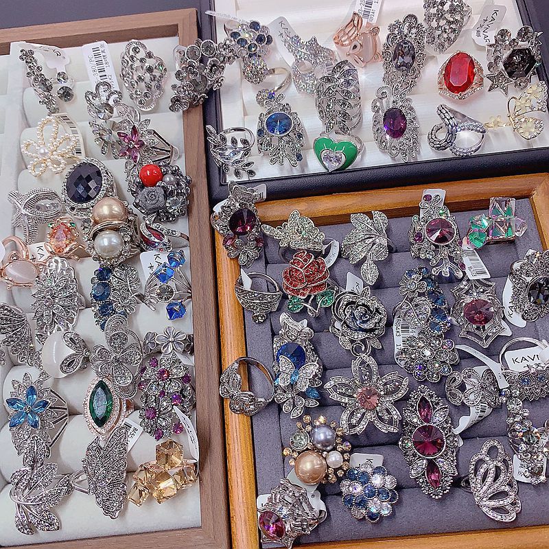 轻奢复古满钻锆石花朵宝石戒指高级感品牌高档古银镶钻珍珠指环