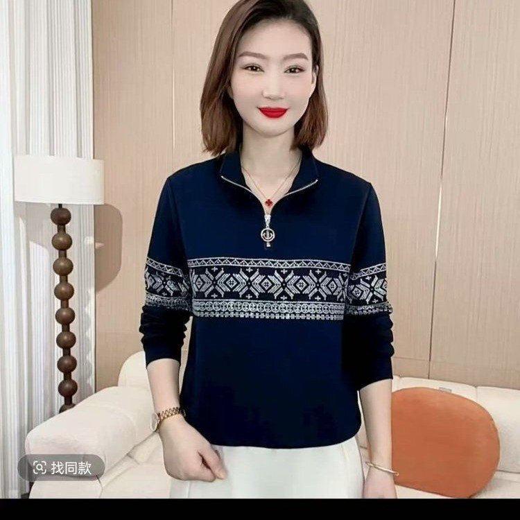 一件代发直播爆款2025秋季新品时尚立领烫钻卫衣显瘦减龄百搭上衣|undefined