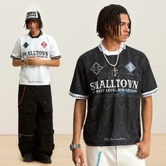 夏のファッションカジュアル多用途トレンドヒップホップファミリーパターンエスニックスタイルフルプリント襟半袖Tシャツトレンディなファッション