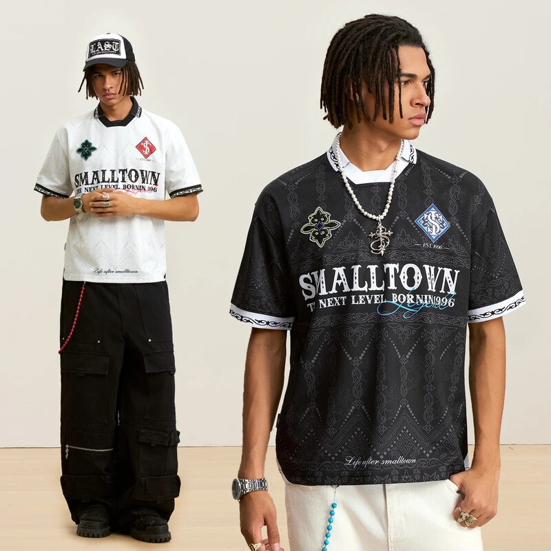 夏のファッションカジュアル多用途トレンドヒップホップファミリーパターンエスニックスタイルフルプリント襟半袖Tシャツトレンディなファッション|undefined