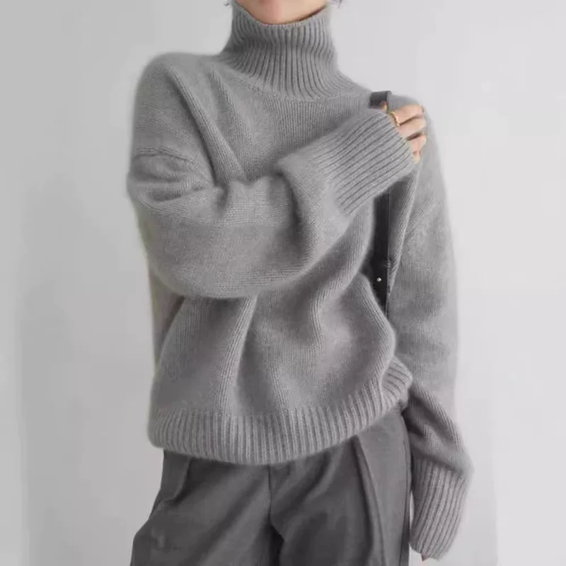 Демисезонный шерстяной кашемировый свитер, Oversize, увеличенная толщина, корейский стиль