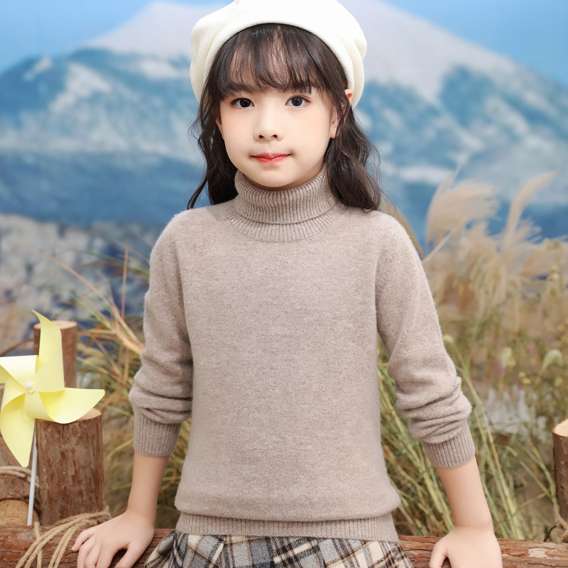 2021 Children's Thick Wool Sweater with High Collar, Warm Inner Layer, Base Layer, Wholesale for Boys, Girls, and Large Children