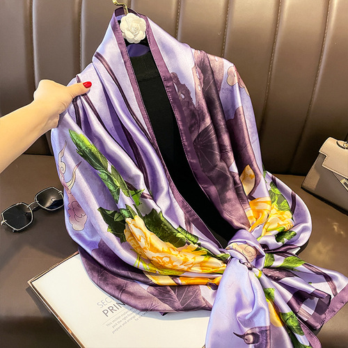 Silk scarf women's fashion imitation silk temperament summer sun protection shawl decorative shawl outer scarf vacation scarf fashion
