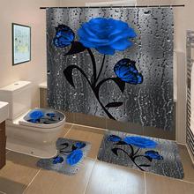 Blooming Flowers Rose Butterfly Shower Curtain Set羳ר