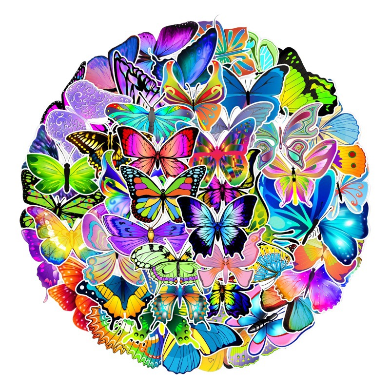 50 piezas de colorido mariposa graffiti pegatinas equipaje monopatín ordenador portátil pegatinas impermeables pintura mano cuenta pegatinas al por mayor