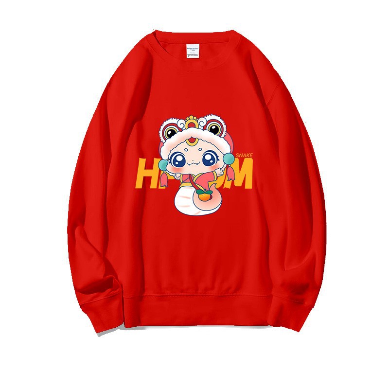 가을과 겨울 기모 크루 넥 스웨터 커플 의류 올해 레드 축제 의류 패션 브랜드 클래스 의류 따뜻한 기본 셔츠