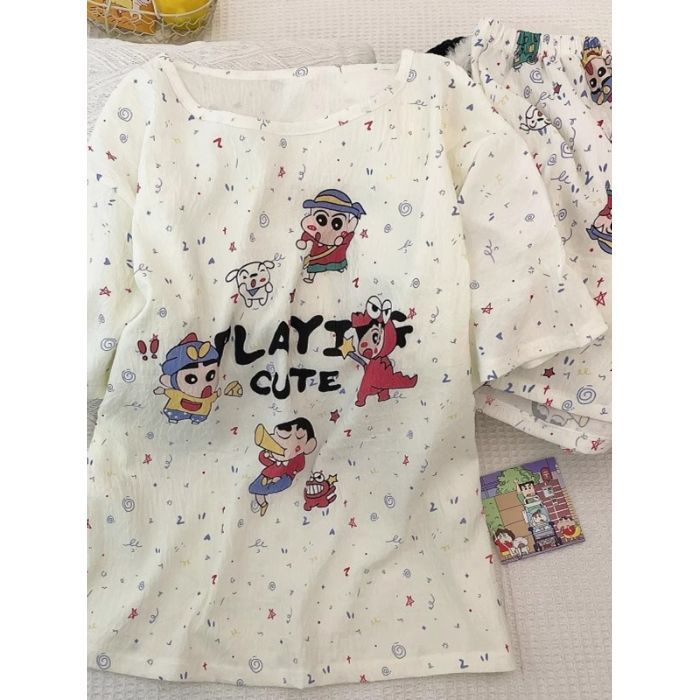 Venta al por mayor transfronteriza de verano con almohadilla para el pecho pijamas pantalones cortos de manga corta para mujer, lindo traje de servicio a domicilio coreano, nube de algodón