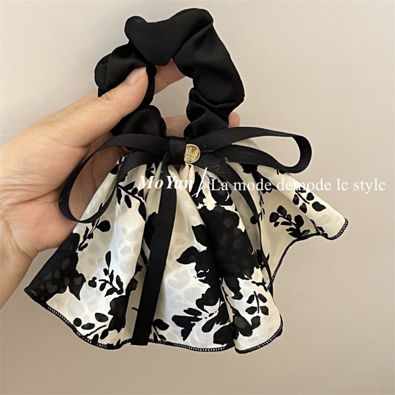 Retro impresión en blanco y negro arco vestido de tinta cabello anillo de cabello cuerda de cabello mujer de alta calidad sensación suave arco nuevo