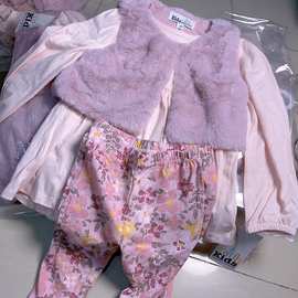 外贸女童2-6岁春秋冬季三件套装马甲上衣裤子