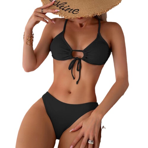 European and American style bikini swimsuit solid color sexy tied beach vacation two-piece bikini