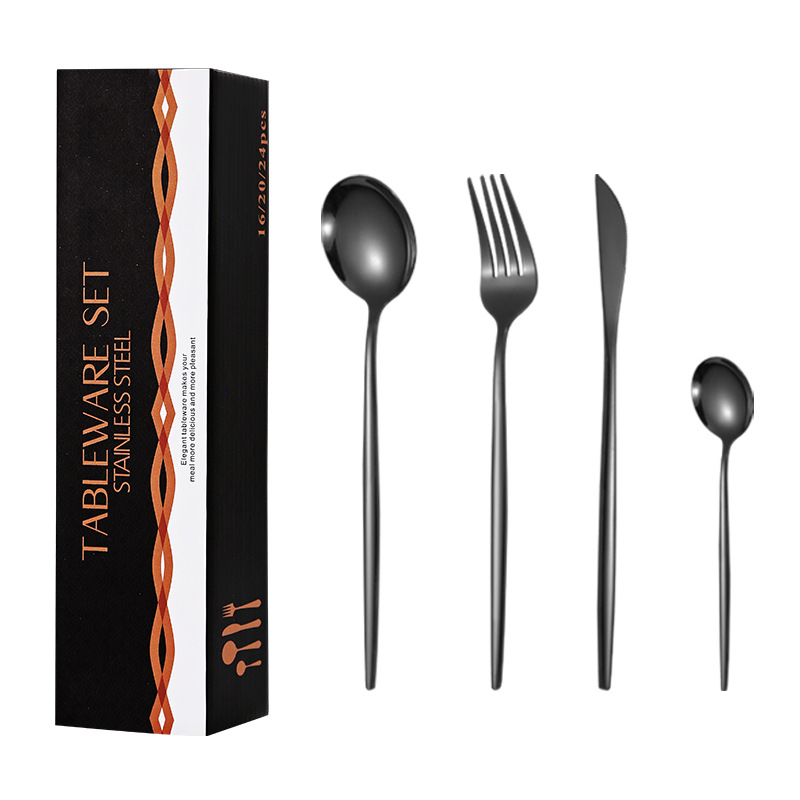 Juego de vajilla de comida occidental de acero inoxidable portugués transfronterizo Juego de 24 piezas Cuchillo, tenedor, cuchara, postre, tenedor, cuchara, regalo