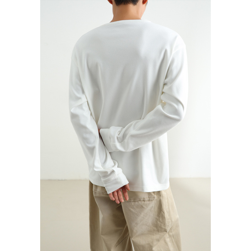 Solid Color American Style Henley Collar Sweatshirt For Men, Autumn Waffle Long Sleeve T-Shirt, High-End Cool Inner_voghion.com