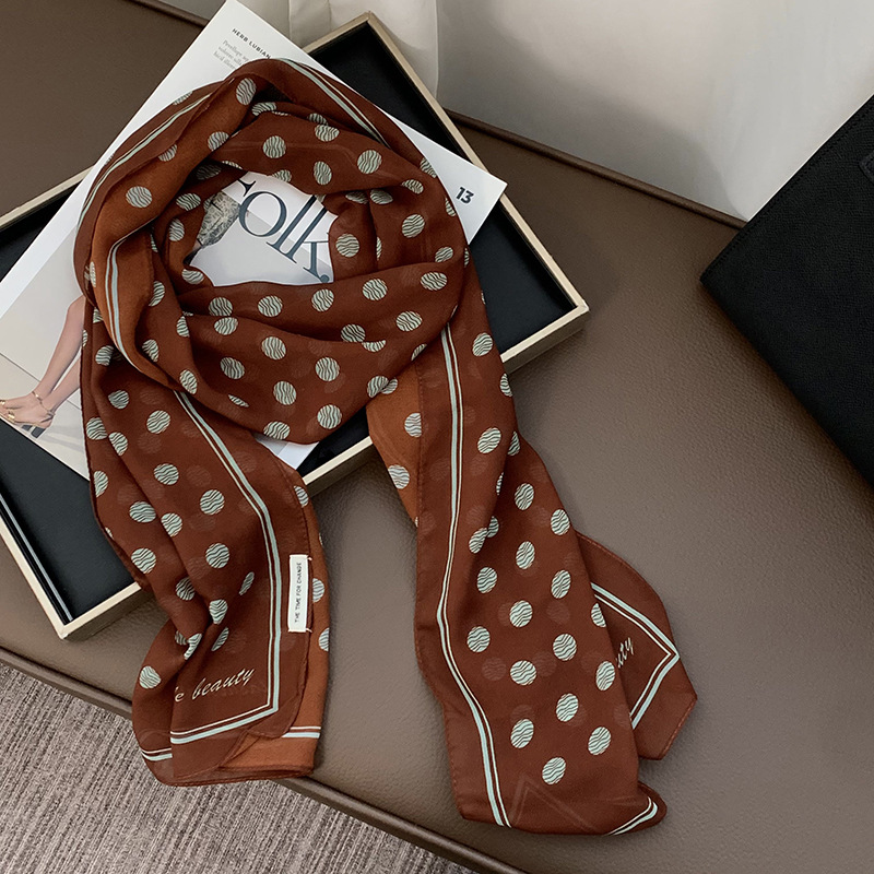 Bufanda de seda, sentido avanzado, todo fósforo, nuevo estilo multiusos, lunares, rosa, cuello, bufanda, bufanda, pañuelo, cinturón para el cabello, cinturón decorativo