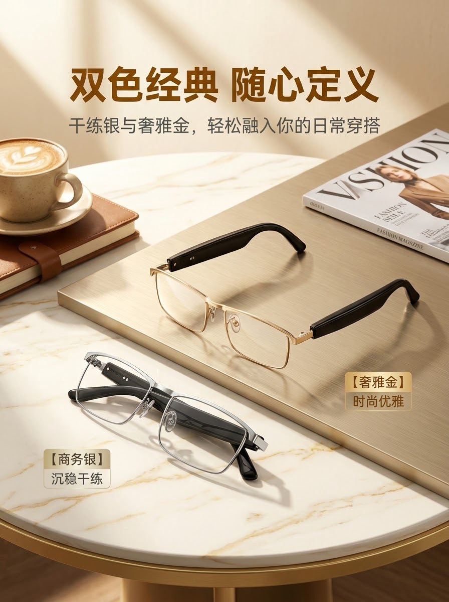 Best-selling Cross-border AI Bluetooth Smart Glasses with Blue Light Protection, Translation, Calling, Music, Open-ear Smart Bluetooth Glasses Earbuds