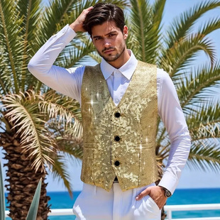 Amazon Cross-Border Men's Stage Performance Sequined Vest Men's Nightclub Host Emcee Photo Studio Suit Vest