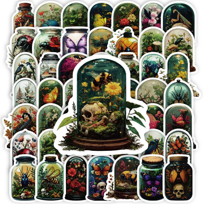 Cross-border direct purchase of 56 cartoon realistic insect bottle stickers for computer, planner, skateboard, photo album, and desktop decoration PP stickers Cross-border direct purchase of 56 cartoon realistic insect bottle stickers for computer, planner, skateboard, photo album, and desktop decoration PP stickers