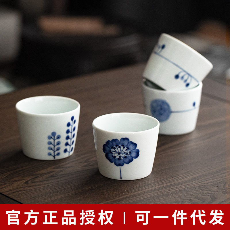 Japanese Imported Coastal Pottery White Background Japanese-style Household Water Cup Underglaze Color Simple Blue And White Porcelain Tea Cup Tea Set Tea Cup