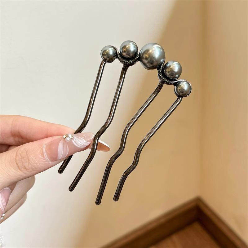 Perla en forma de U pistola de pinzas de cabello negro pinzas de cabello antiguo nuevo estilo chino pinzas de cabello artefacto de cabello vestido de mujer